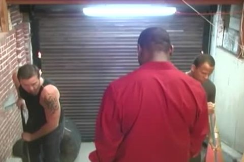 Two darksome Janitors nailing A White lad In The wazoo