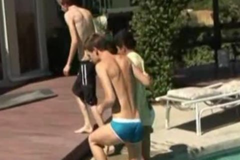 three boyz poolside engulf and group-sex unprotected
